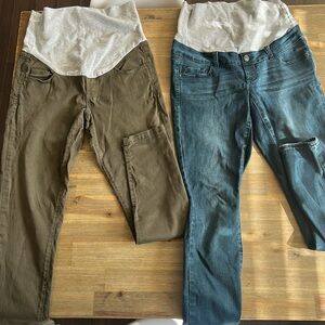 Stylish Women's Maternity Jeans in Blue and Green